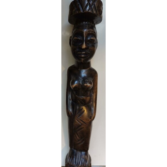 African Hand-Carved Walking Stick  - Figural Head & Captured Ball Cage 39.5" - Picture 6 of 6